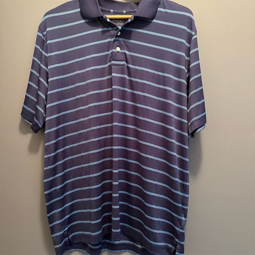 Brooks Brothers Men's XL Blue Striped Polo Shirt Short Sleeve Classic Fit